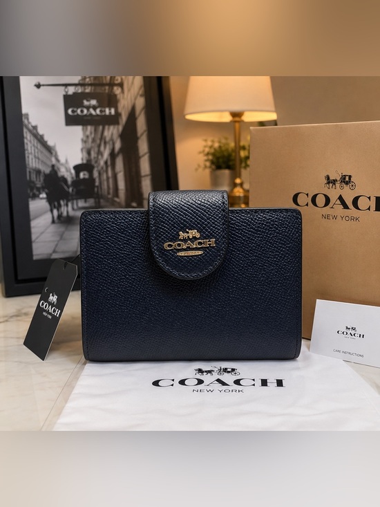Coach Handbags - Coach Midnight Saffiano Leather Snap Wallet with Gold Logo